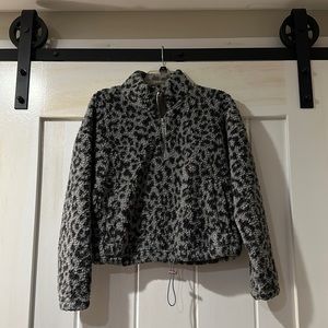 Gray and black cheetah quarter zip crop sweatshirt